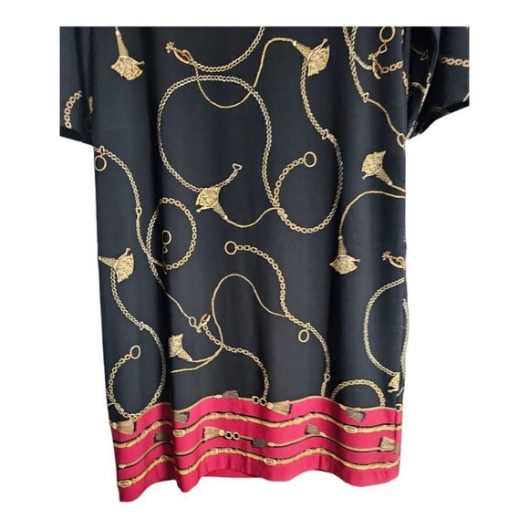 CHICO'S Printed Chain Print Black Shift Dress - Size 1 US 8/10 - Picture 6 of 11